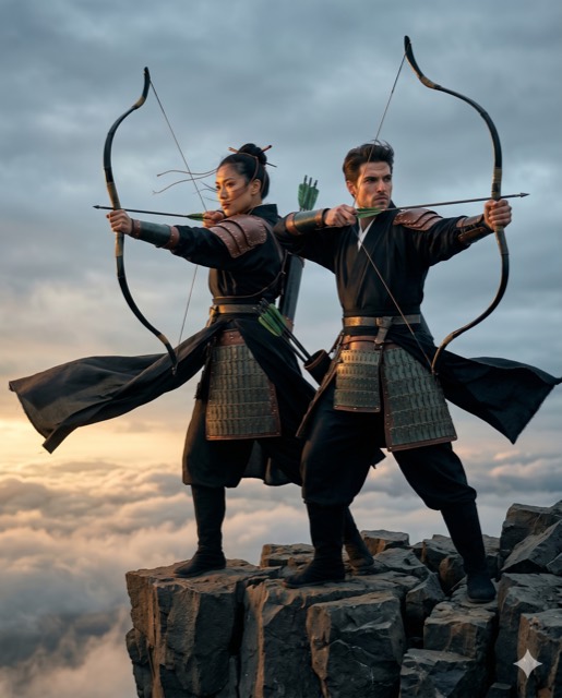 Technical Asian Mythology — Mythic Archer in Layered Silk Armor on Storm Cliff
