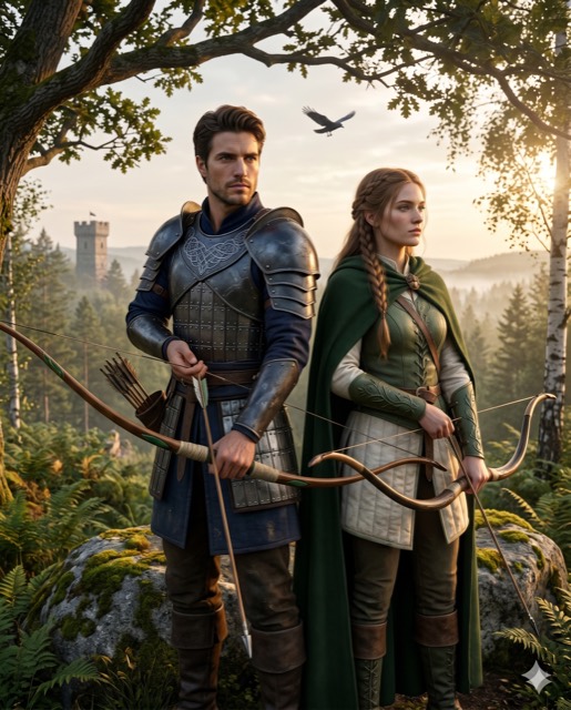 Bold High-Fantasy Quest — Mythic Archer in Layered Silk Armor