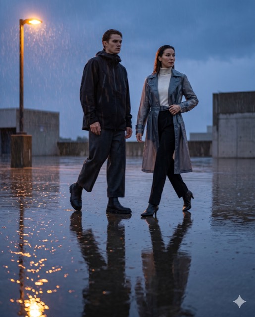 Minimal Luxury Fashion Editorial — Streetwear Model in Monsoon Reflections