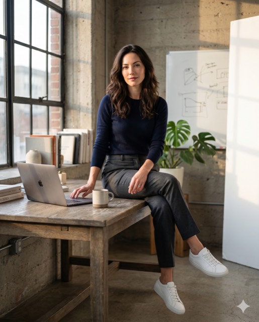 Warm Startup Founder Portrait — Confident Gaze, Golden-Hour Studio Light